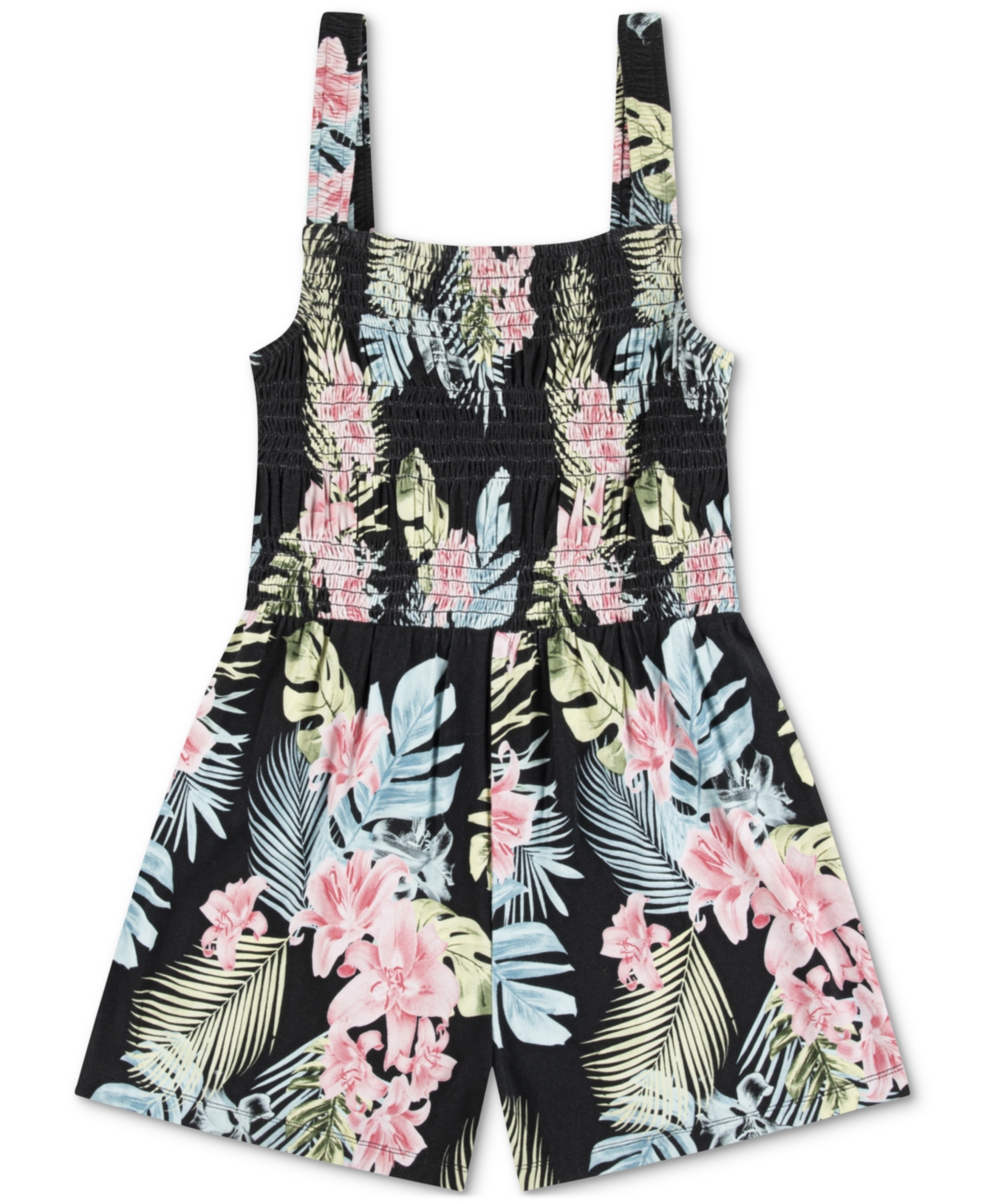 Shop Hurley Big Girls Smocked-bodice Floral-print Romper