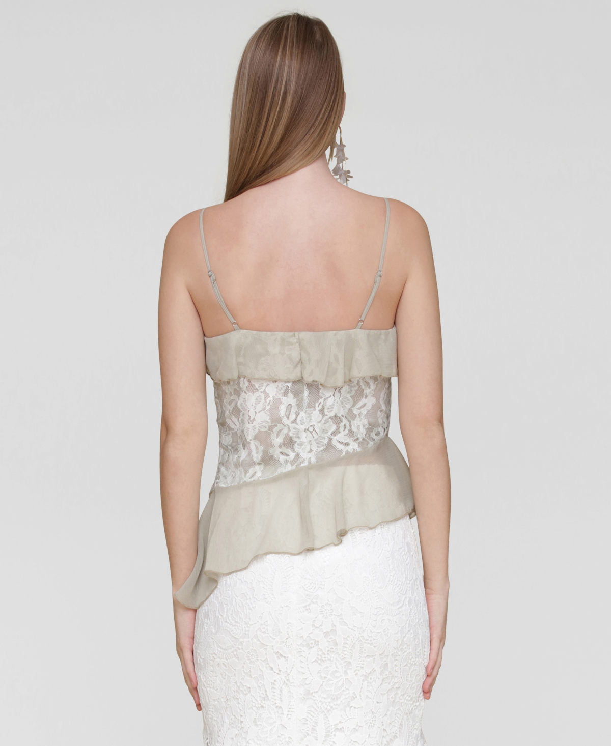 Avec Les Filles Women's Ruffle Lace-panel Asymmetric Top