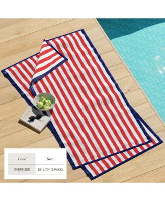 Oversized Cotton Stripe Border Beach Towel