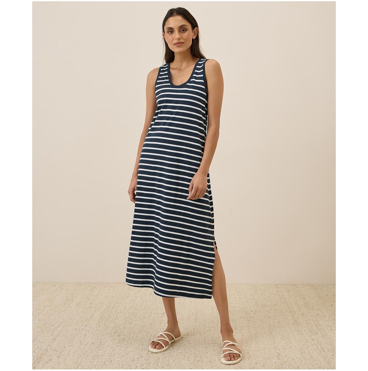 Women's Organic Cotton Softspun Tank Midi Dress - Monterey stripe