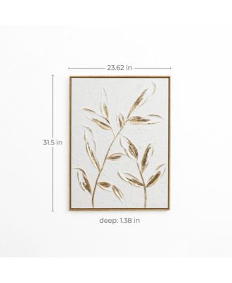 White with Gold Flower Canvas Framed Wall Decor