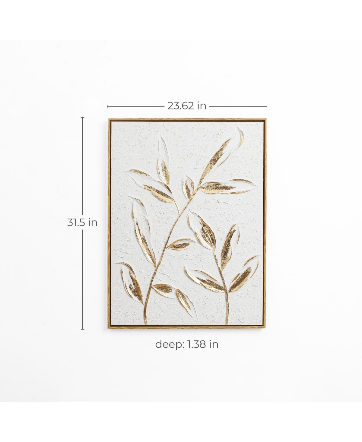 Luxenhome White With Gold Flower Canvas Framed Wall Decor In White And Gold