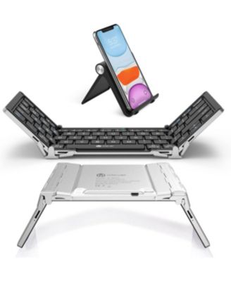 Foldable Bluetooth Keyboard, BK03 Folding Travel Keyboard, Metal Build, USB-C Charge, Portable Keyboard with Stand Holder for Laptop
