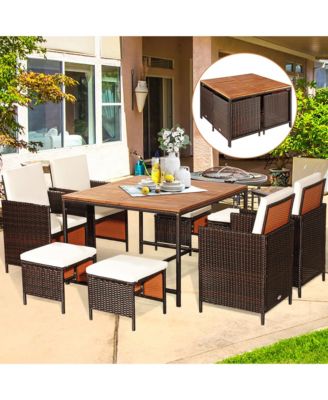 9PCS Rattan Wicker Dining Set Patio Outdoor Furniture Set w/ Cushion