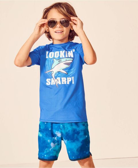 Рашгард Swimwear, круглый вырез, короткий рукав — Lands' End