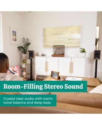 Montrose Record Player Stereo System, 4" Bluetooth Powered Bookshelf Speakers, Belt-Drive Turntable with Audio-Technica Stylus, Speed Control Motor, Built-in Preamp, Wood Plinth