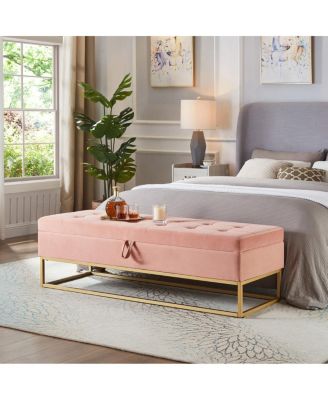 Tufted Velvet Metal Base Upholstered Storage Bench