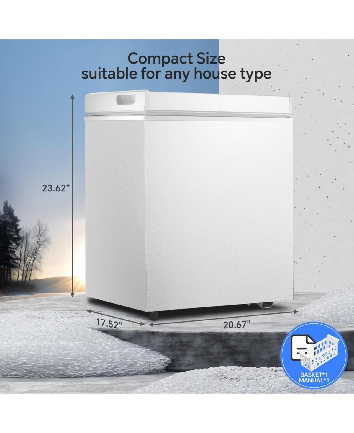 Zafro 1.8 Cu. Ft. Chest Freezer – This compact, freestanding freezer features a removable basket, adjustable temperature, and a top-opening doo