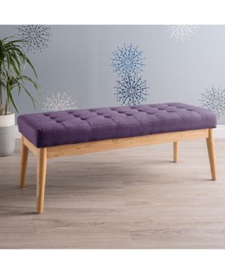Mid-Century Upholstered Bench with Button Tufting and Birch Wood Legs for Dining Room, Hallway, or Office