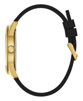 Men's Analog Black Gold-Tone Silicone Strap Watch, 44mm