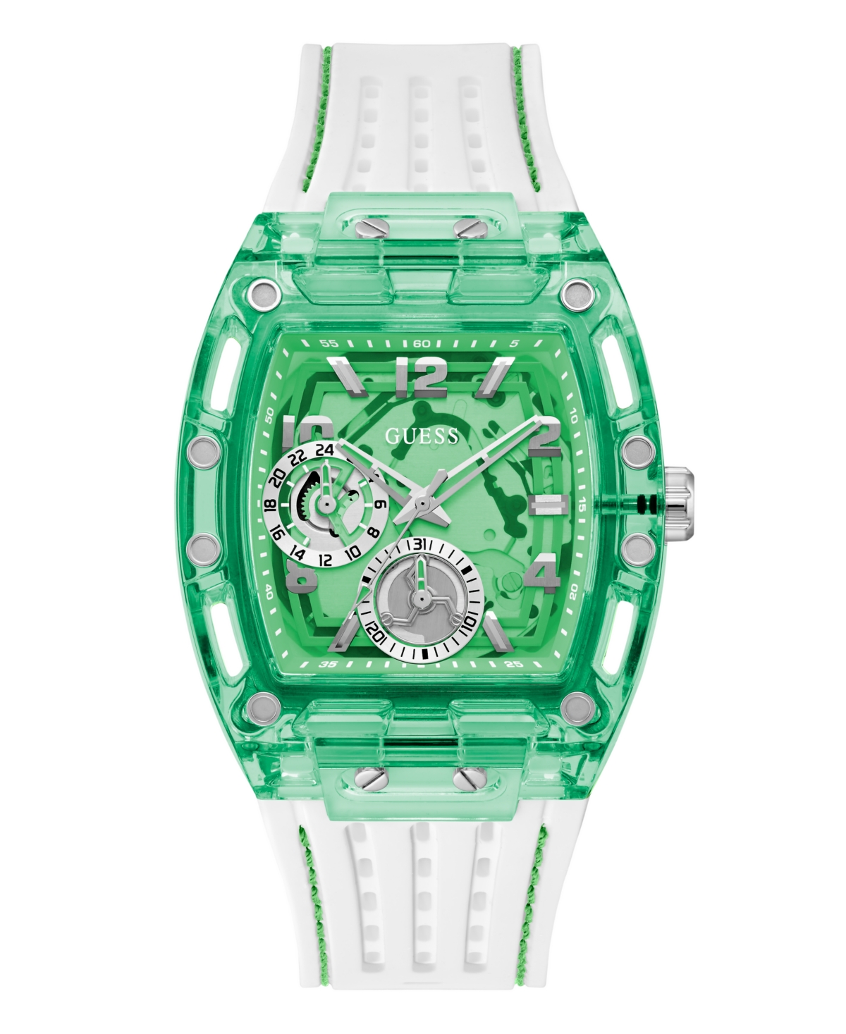 Men's Multi-Function Green Silicone Strap Watch, 42mm - White