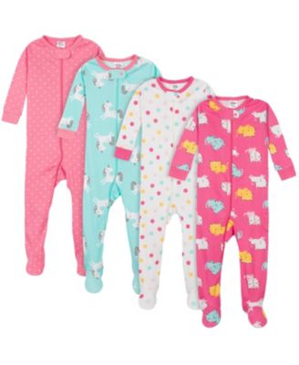 Baby Girls 4-Pack Snug Fit Footed Cotton Pajamas, Dreams & Rainbows, 24 Months