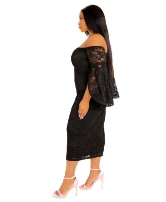 Plus Size Off Shoulder Lace Midi Dress