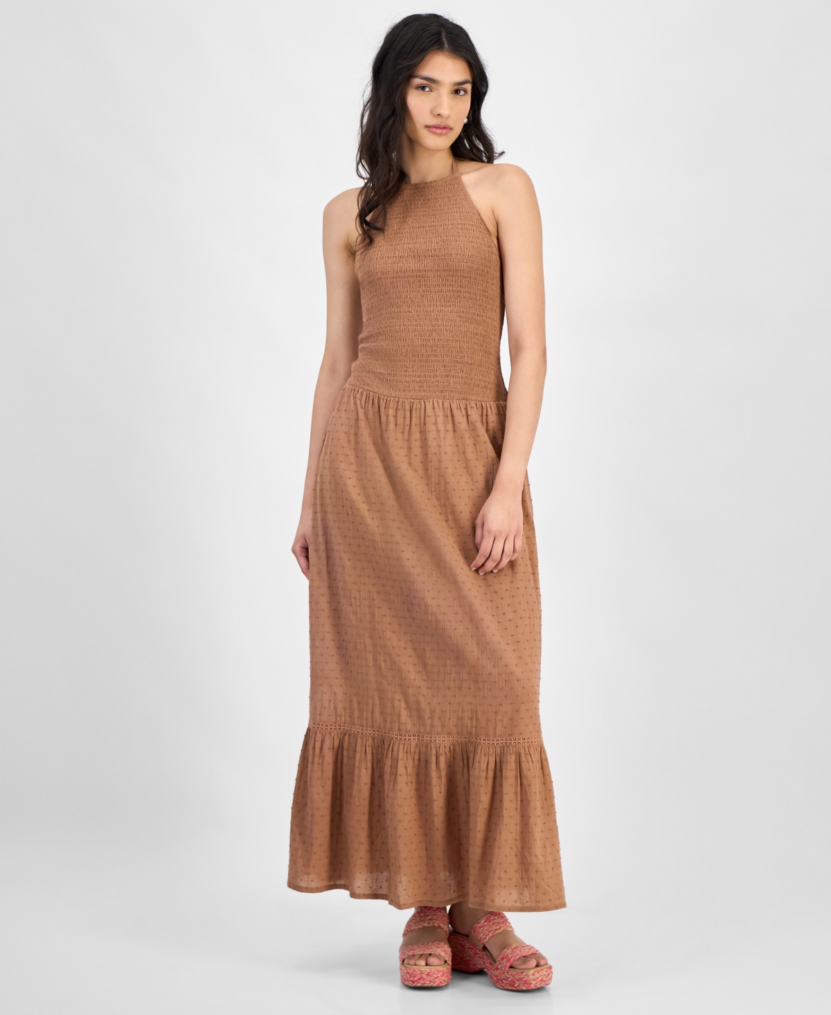 Women's Cotton Smocked Halter Maxi Dress, Exclusively at Macy's - Black