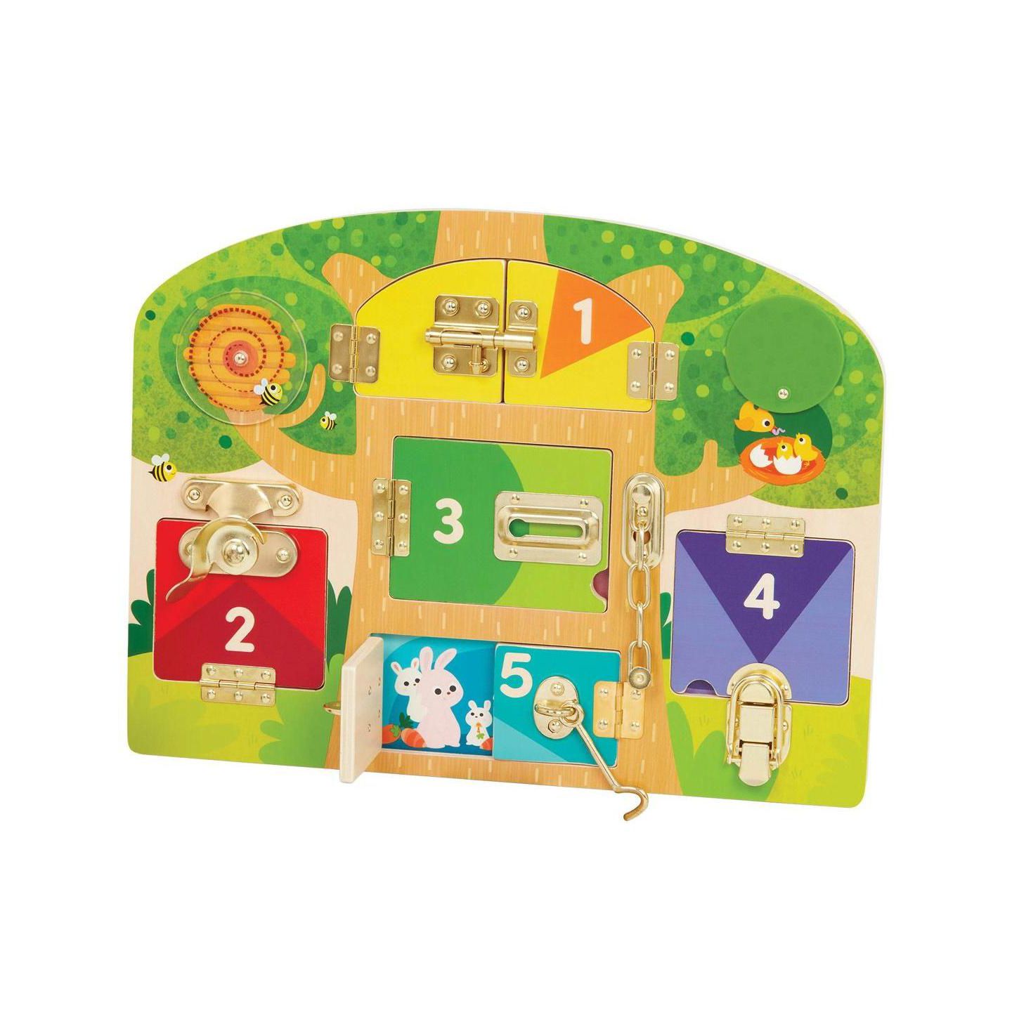 Детские игрушки Battat Wooden Lock & Latch Board Fine-Motor Learning, 2-Piece Set, Ages 3+, цвет: Разноцветный — фото 1