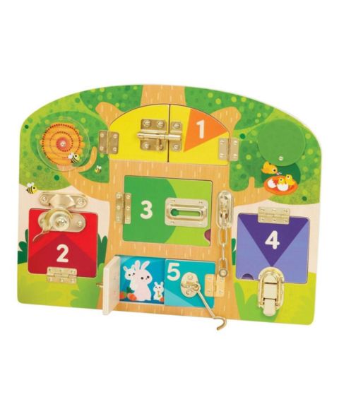 Детские игрушки Battat Wooden Lock & Latch Board Fine-Motor Learning, 2-Piece Set, Ages 3+, цвет: Разноцветный