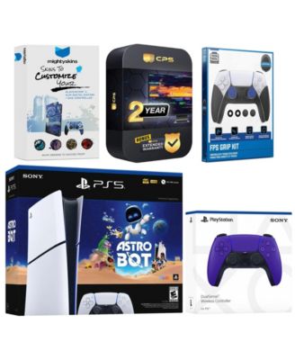 PlayStation 5 Slim Digital Astro Bot Bundle with Extra Volcanic Red Controller, FPS Grip Kit, MightySkins Code and 2 Year Extended Warranty