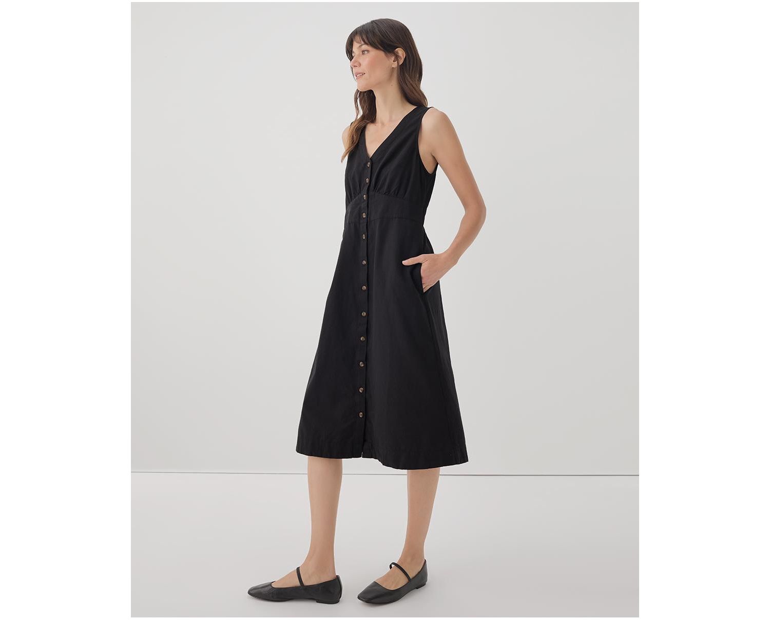 Women's Cotton Canopy Linen Blend Button-Front Dress