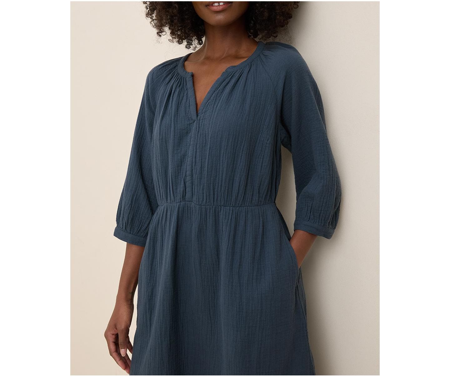 Женское платье Pact Organic Cotton Coastal Double Gauze Peasant, цвет: Тёмно-синий — фото 2