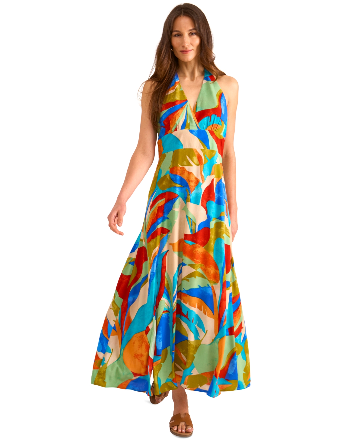Vince Camuto Women's Leaf-print T-back Empire-waist Dress