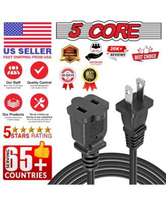 AC Power Cord 10 Ft • 2 Prong Extension Adapter • 16AWG/2C 125V 13A • US Polarized Male to Female Outlet Extension Cable Black