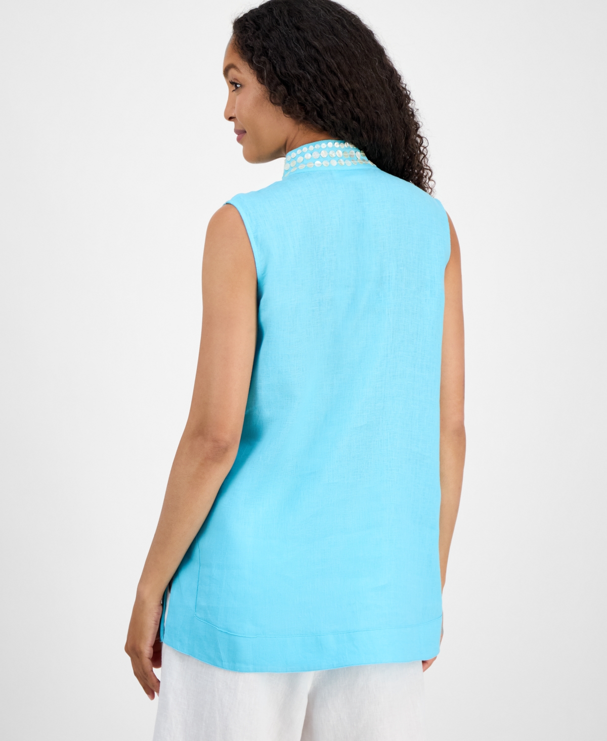 CHARTER CLUB WOMEN'S EMBELLISHED 100% LINEN TUNIC, EXCLUSIVELY AT MACY'S 