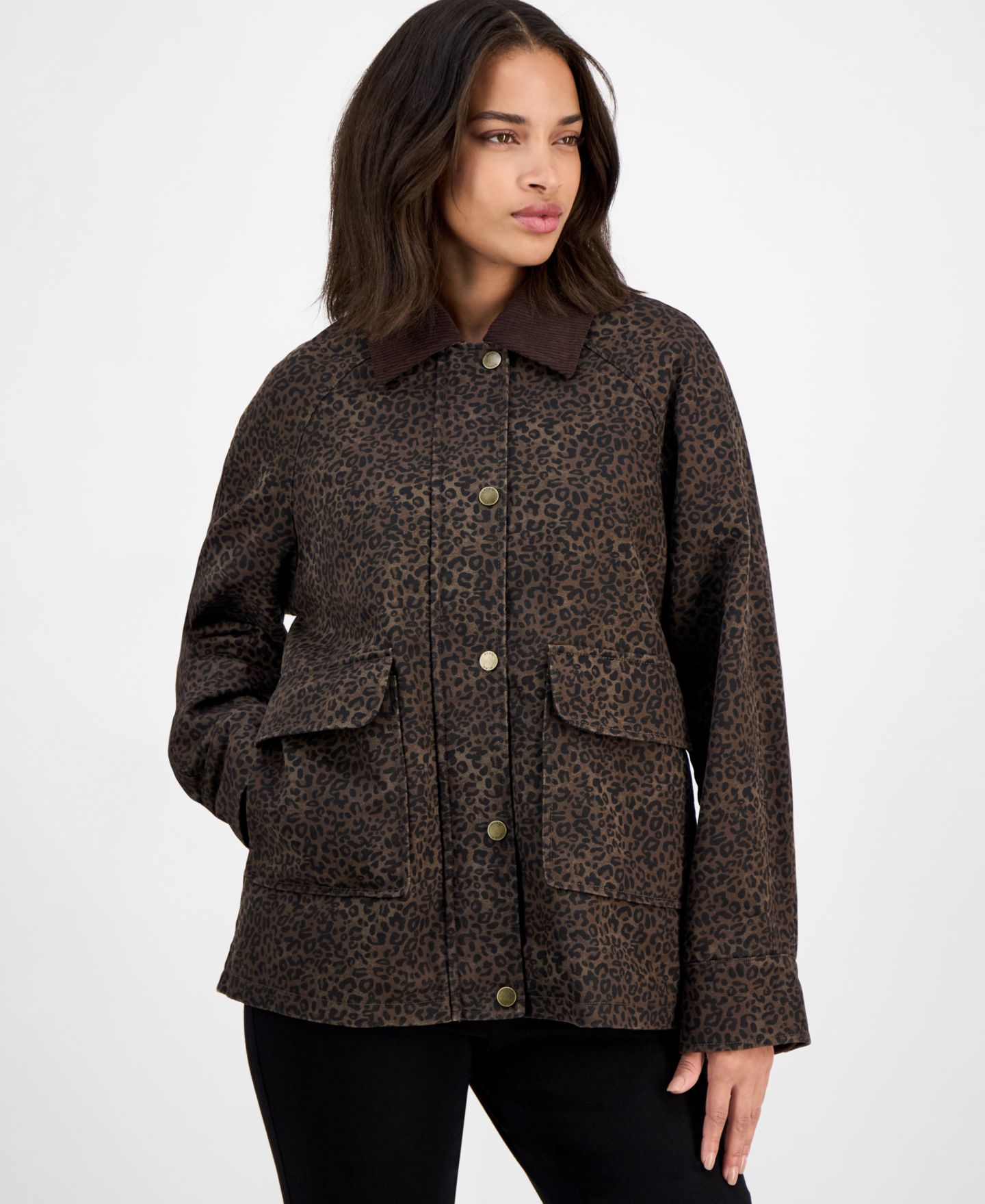 Женская куртка BCBG Corduroy-Collar Barn, цвет: Коричневый леопардовый — фото 1
