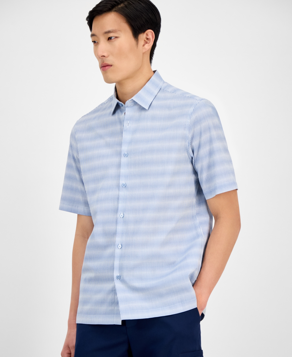 Men's Textured Stripe Shirt, Exclusively at Macy's - Blue Fog