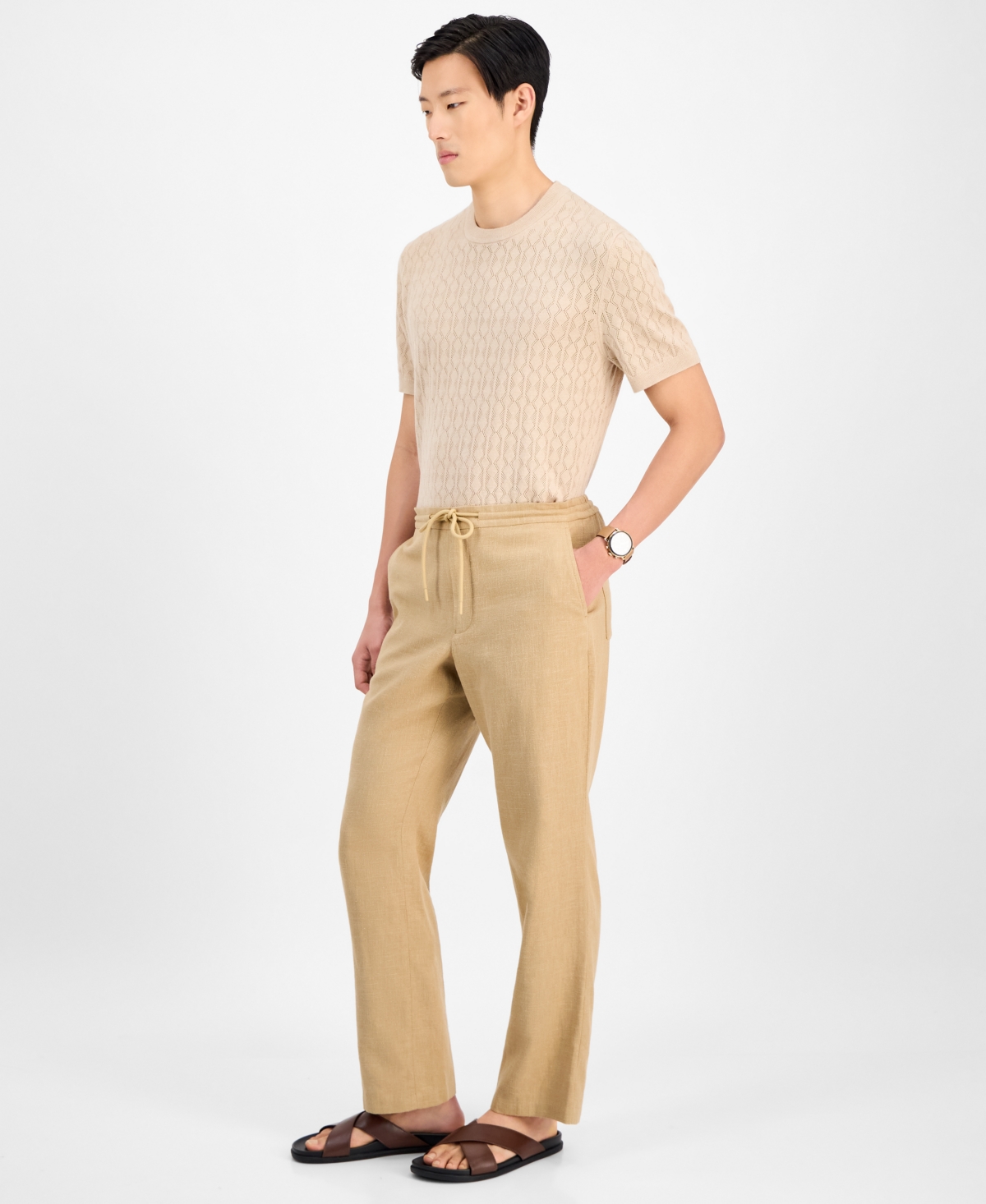 Men's Textured Drawstring Pants, Exclusively at Macy's - Swiss Mocha