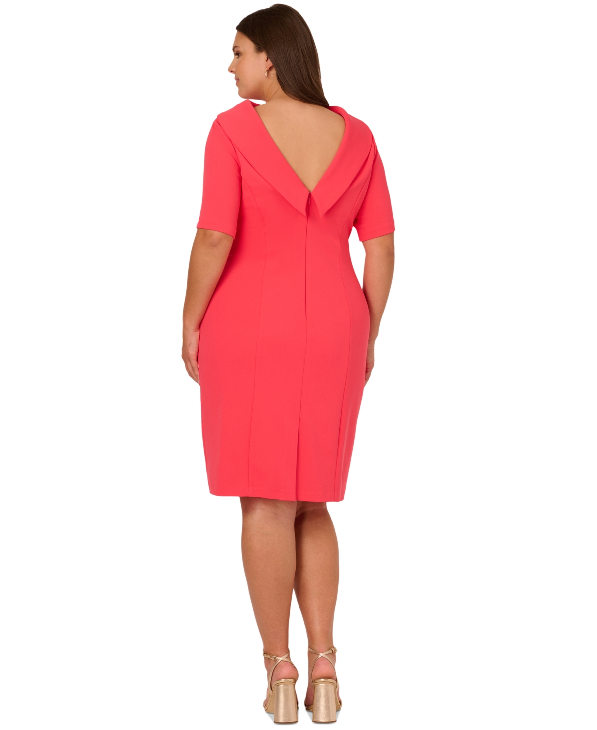 Adrianna Papell Foldover Neck V-back Sheath Dress In Pink