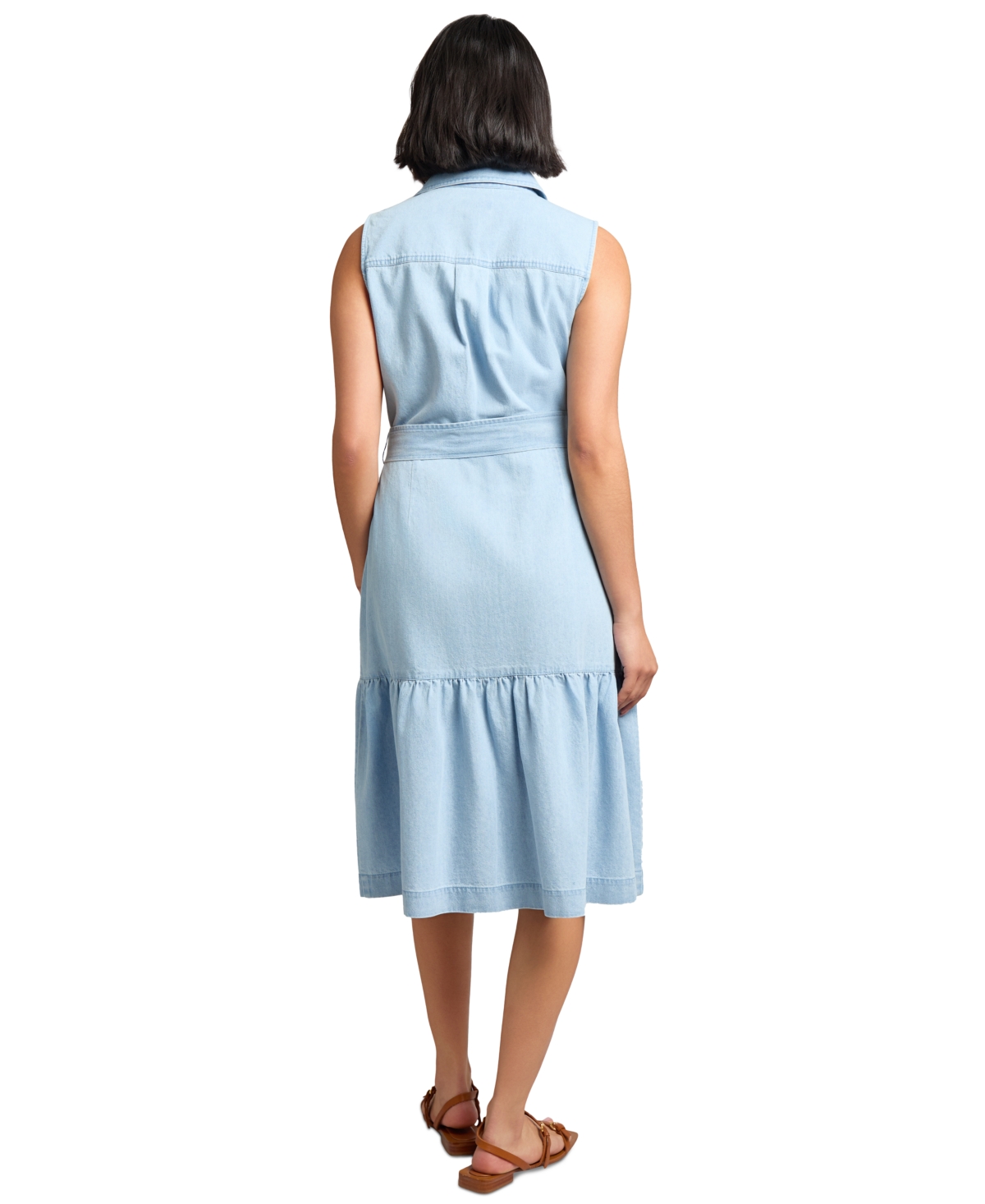 Jones New York Petite Cotton Belted A-line Shirtdress In Blue