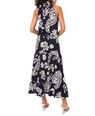 MSK Women's Mock-Neck Paisley-Print Tiered Dress