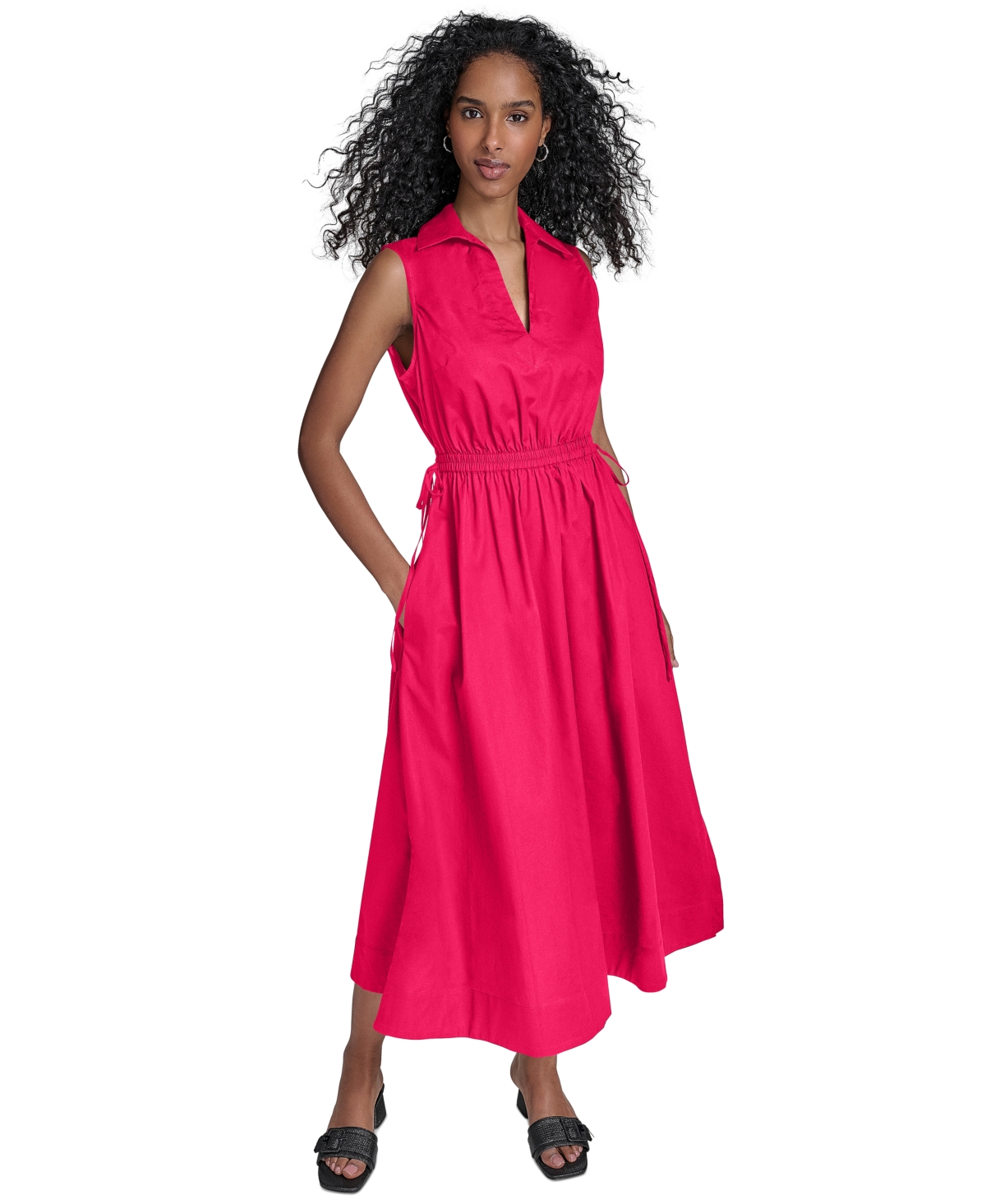 Calvin Klein Women's Cotton Drawstring Sleeveless Midi Dress In Red