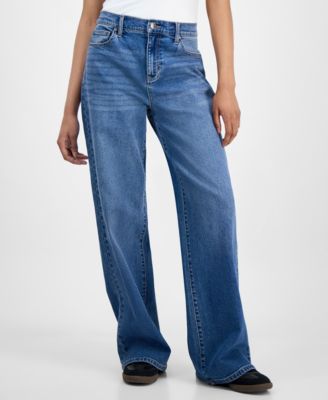 Juniors' Elastic-Back Wide-Leg Jeans