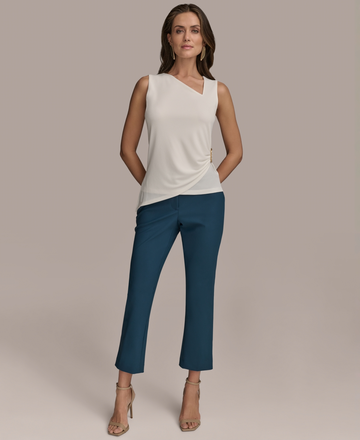 Shop Donna Karan Women's Sleeveless Asymmetric Neckline Top, Regular & Petite Sizes
