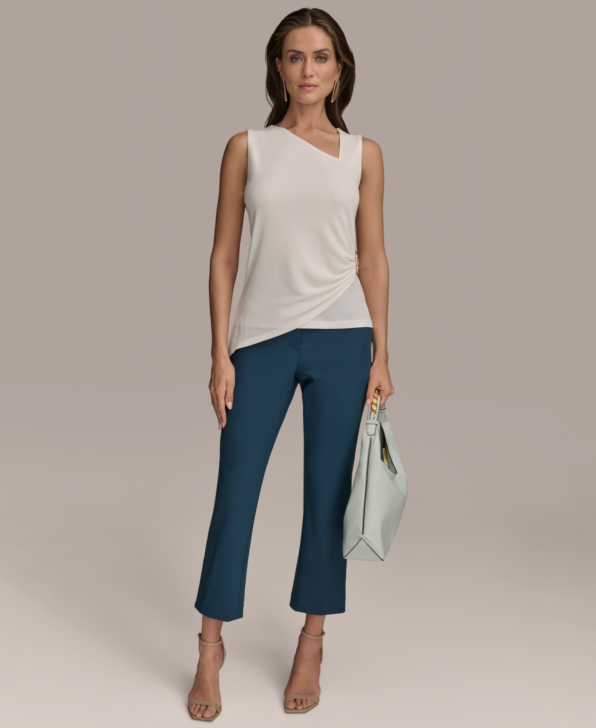 Shop Donna Karan Women's Sleeveless Asymmetric Neckline Top, Regular & Petite Sizes