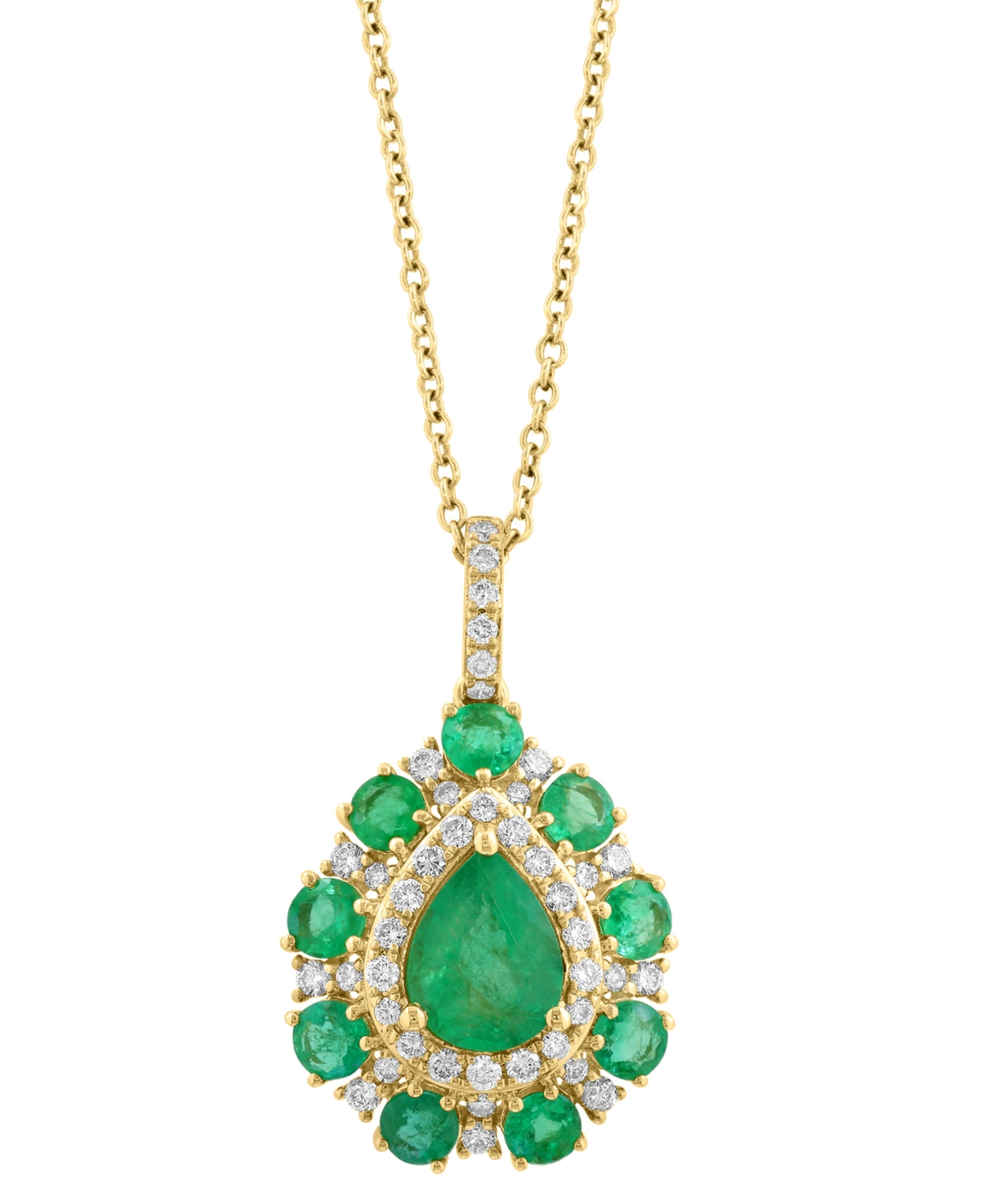 Effy Collection Effy Emerald (2 Ct. T.w.) & Diamond (3/8 Ct. T.w.) Pear Halo 18" Pendant Necklace In 14k Gold