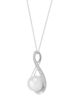 Cultured Freshwater Pearl (9mm) and Diamond Accent Pendant 18" Necklace in 14k Gold
