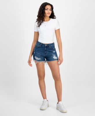 Juniors' Frayed-Hem Destructed Shorts