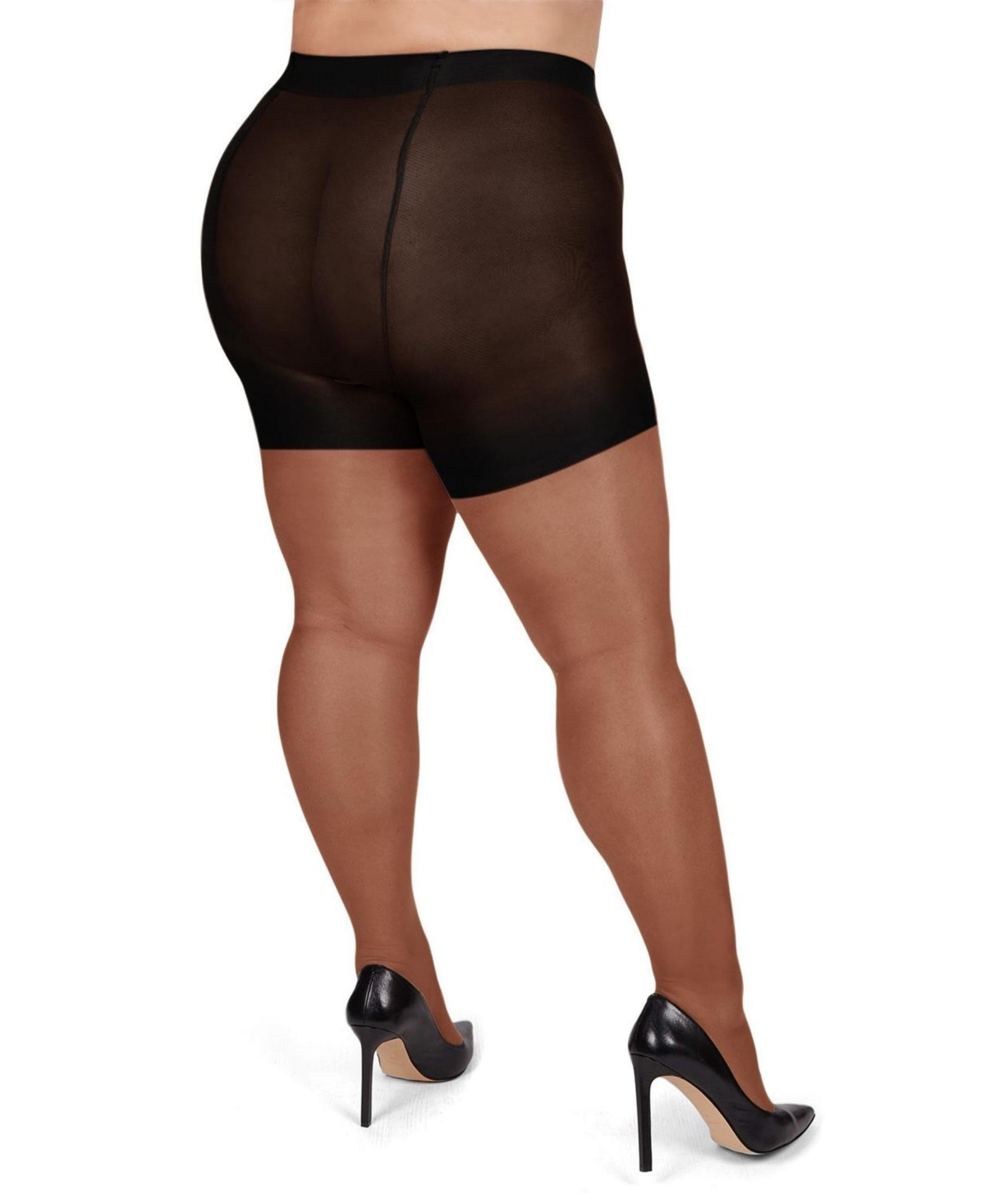 Memoi Plus Size Curvy Silky Sheer Control Top Pantyhose Mm-2240 In Jet Black