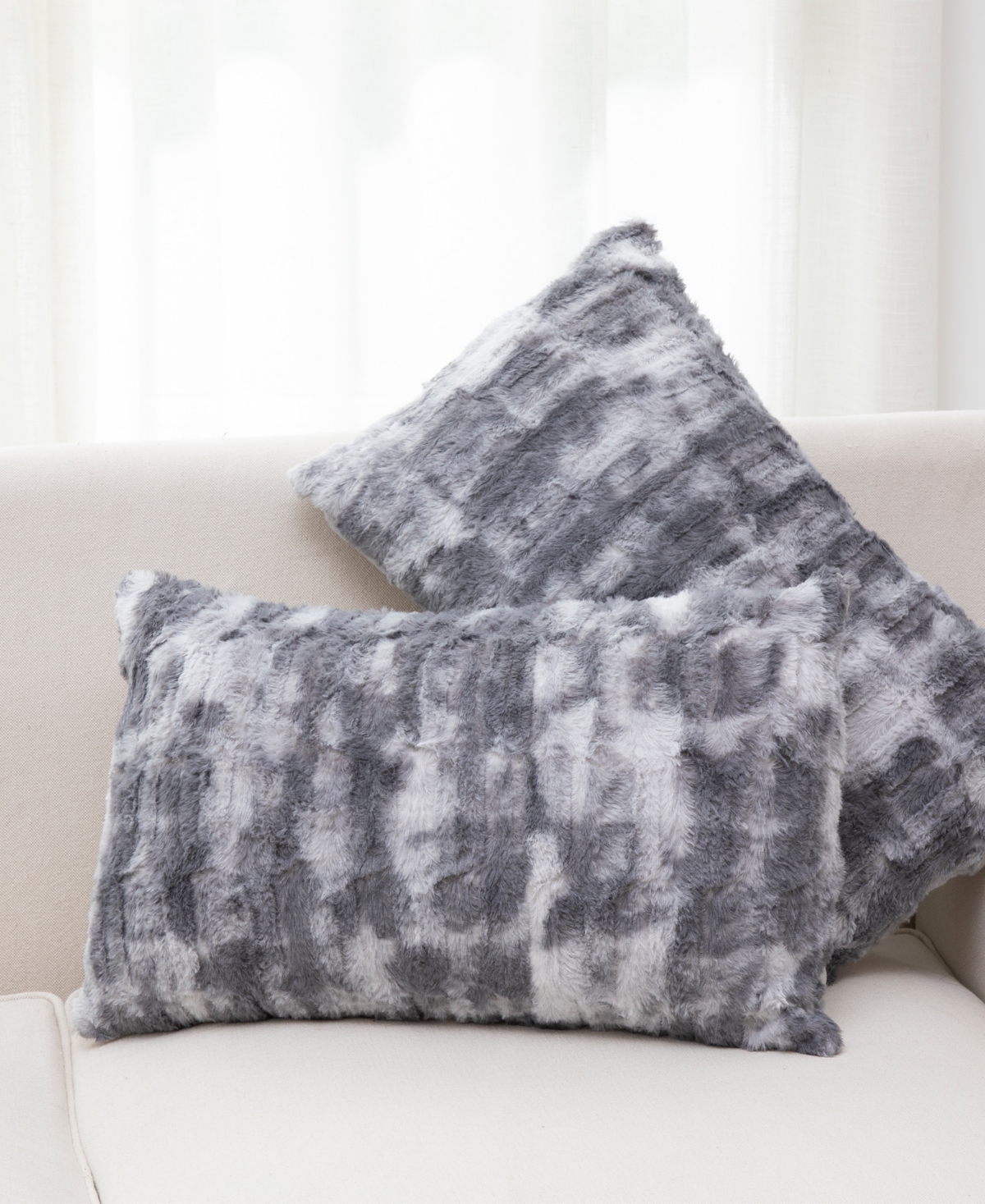 Cheer Collection Decorative Faux Fur Pillow Set, 12" X 20" In Gray