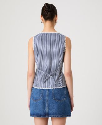 Women's Gingham Lace-Trim Sleeveless Vest