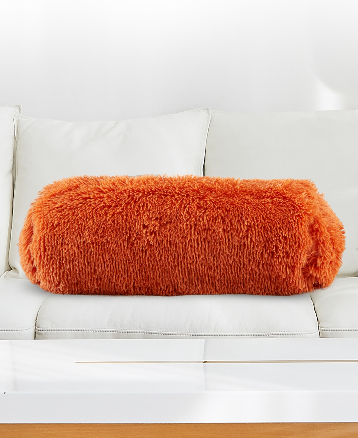 Cheer Collection Shaggy Bolster Decorative Pillow Set, 8" X 24" In Orange