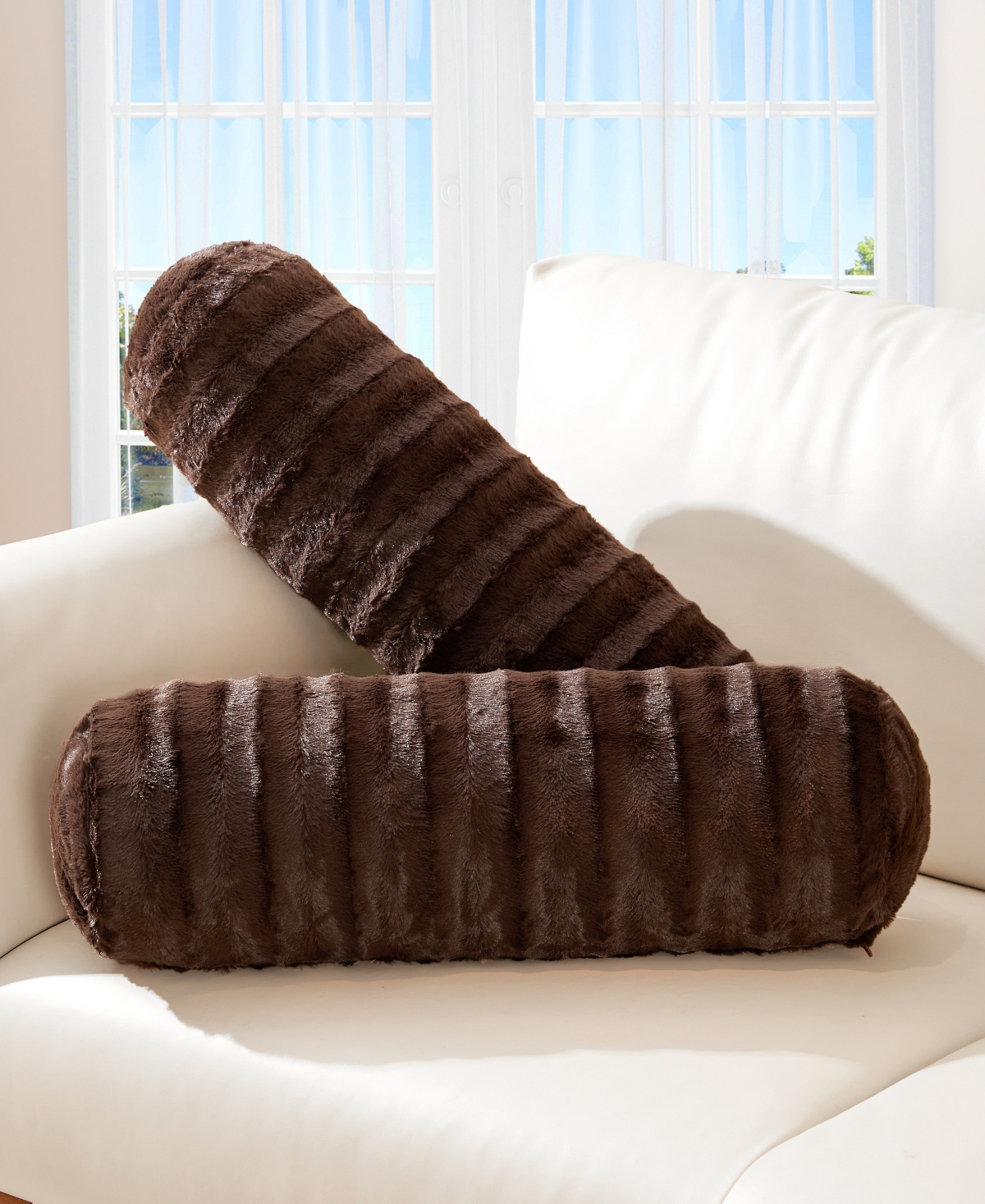 Cheer Collection Bolster Decorative Pillow Set, 8" X 24" In Brown