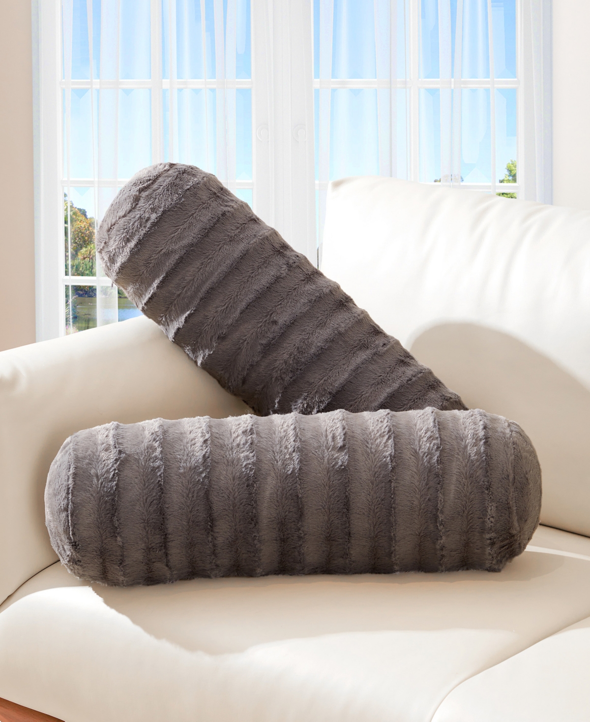 Cheer Collection Bolster Decorative Pillow Set, 8" X 24" In Gray