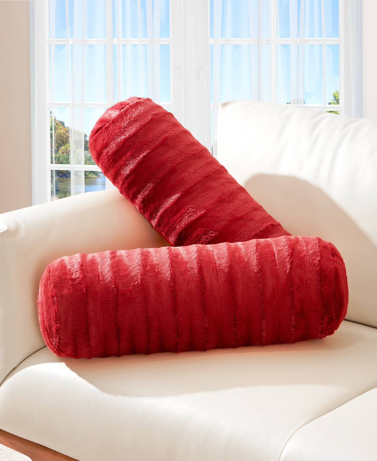 Cheer Collection Bolster Decorative Pillow Set, 8" X 24" In Red