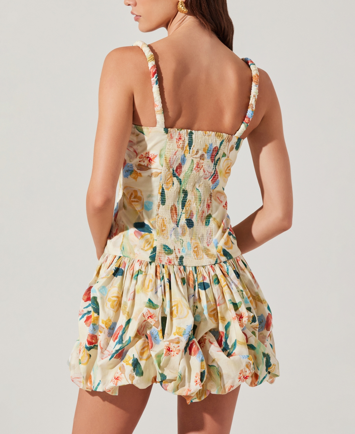 Astr The Label Keyla Floral Bubble Hem Cotton Minidress In Neutral