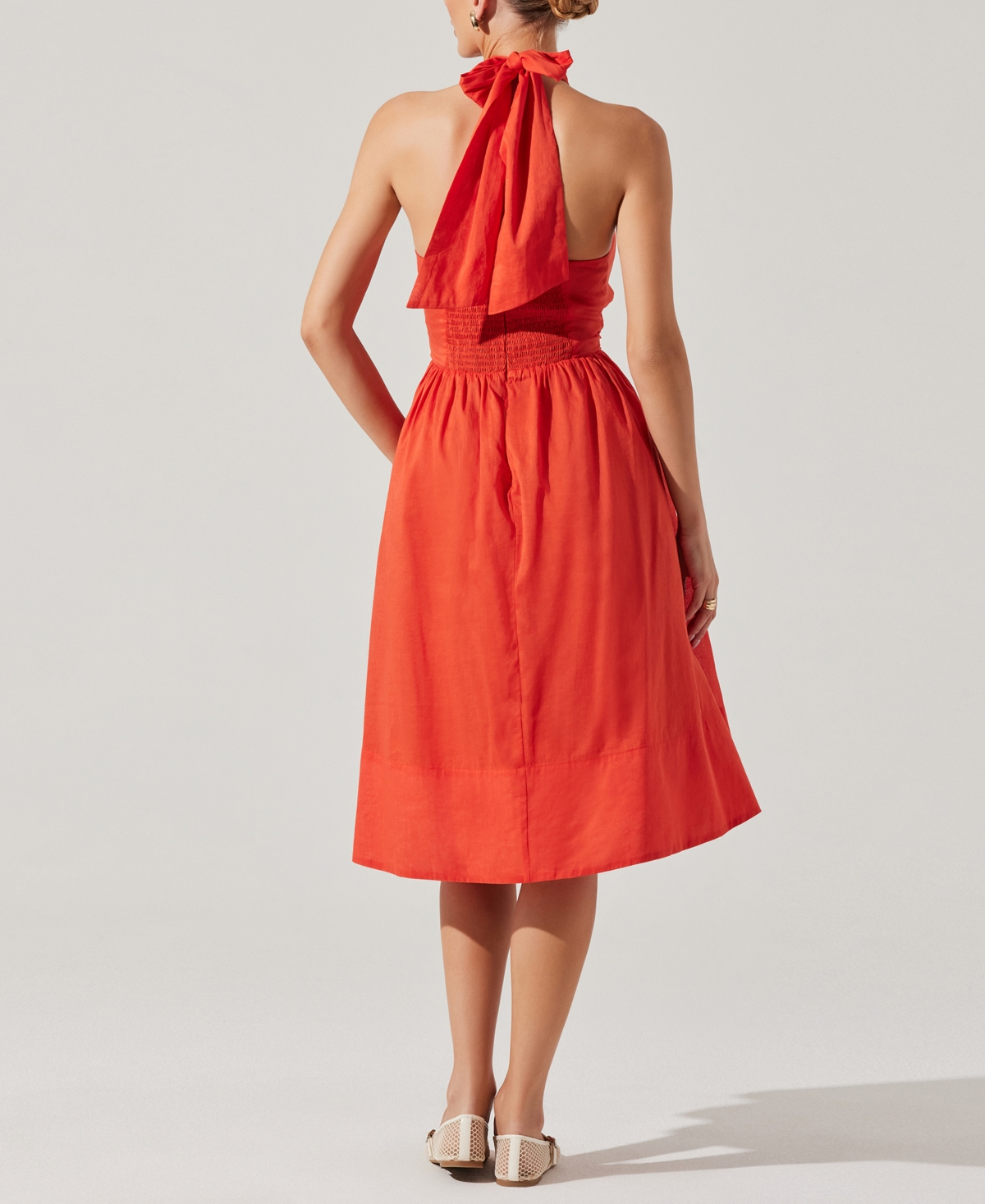 Astr The Label Kalia Halter Neck Linen & Cotton Dress In Orange