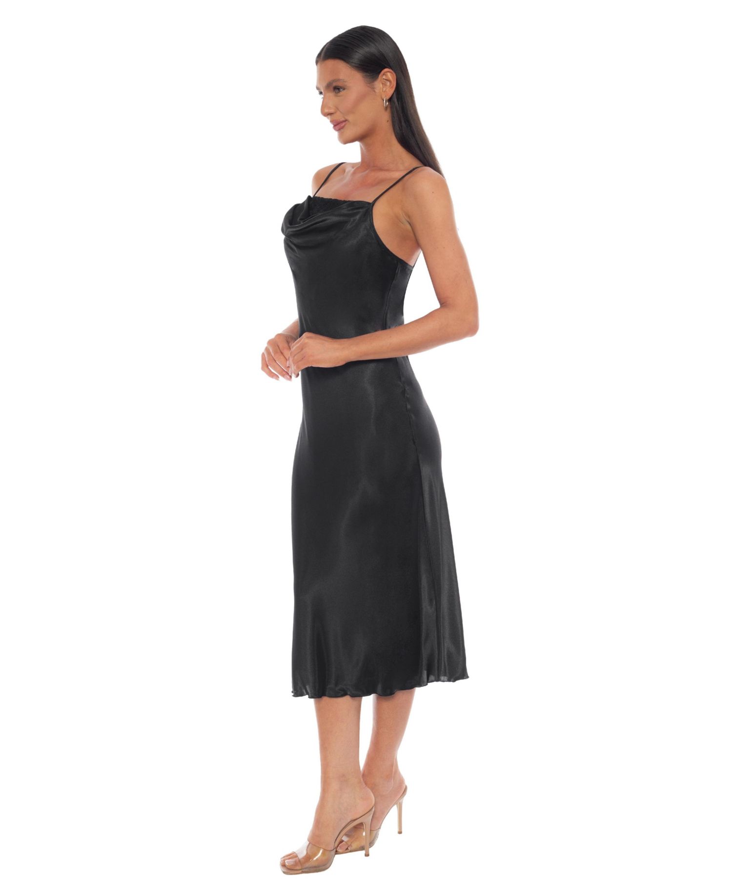 Women's Satin Slip Midi Dress with Lace Insert