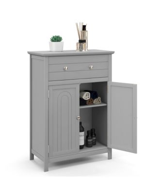 Bathroom Floor Cabinet Wooden Storage Organizer with Drawer and Doors